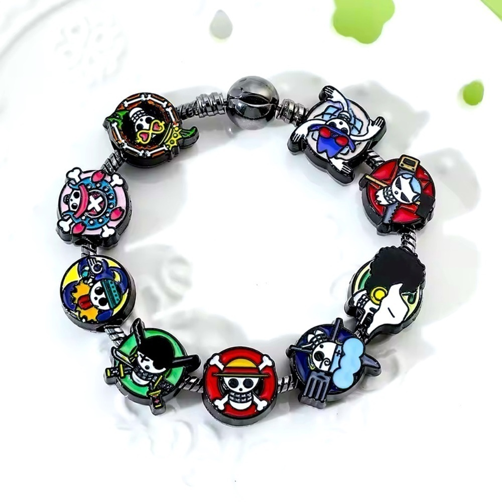 One Piece Anime Black Rhodium Gold Plated Loaded Enameled Charm Bracelet Design